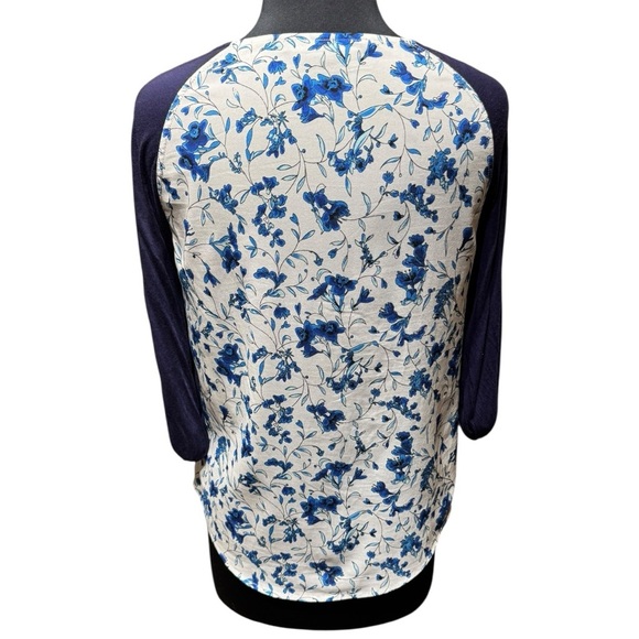 NWOT French Connection Floral Raglan Top S – Blue White Blouse Casual Everyday - Picture 3 of 5